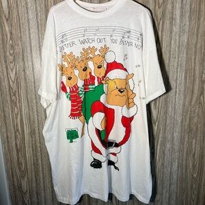 Vintage 90’s Santa Clause is Coming to Town Graphic Print Glitter Nightie Shirt